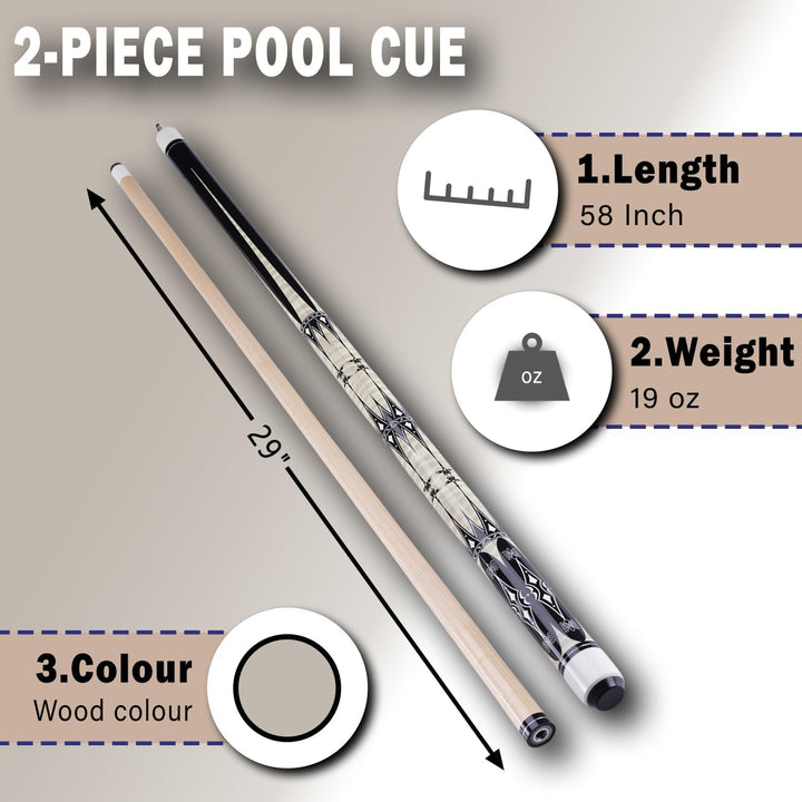 58" Pool Billard Queue with 13mm Tip,19 20 oz Billiard Cue,Schwarz oder Weiss，1/2 Maple Queue Sticks