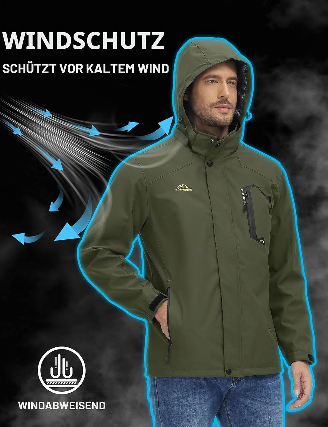 TACVASEN Herren Outdoorjacke Leicht Wasserabweisend Wanderjacke Übergangsjacke Funktionsjacke mit Ab