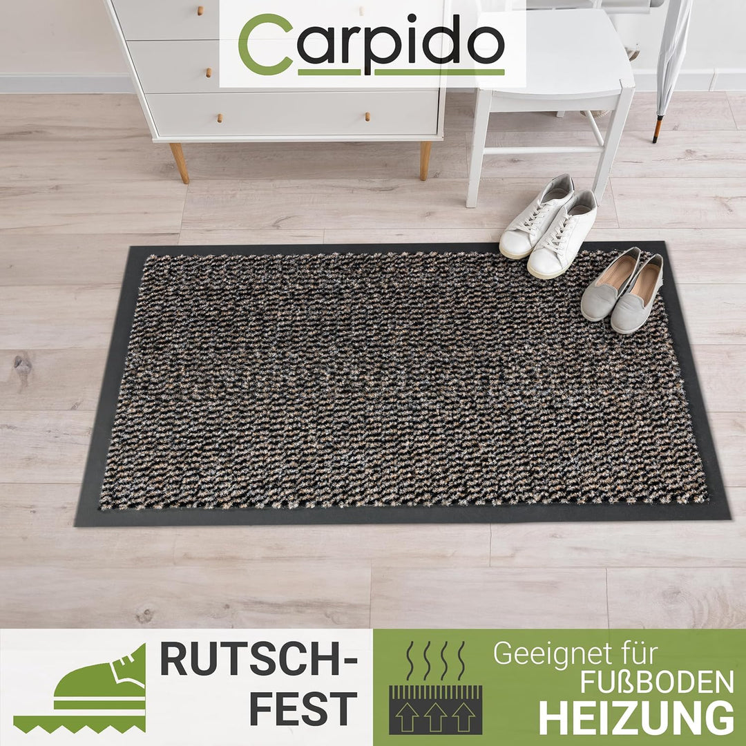 Carpido Fussmatte 60 x 80 cm Braun meliert für den Innenbereich - Klassischer Türvorleger schnelltro
