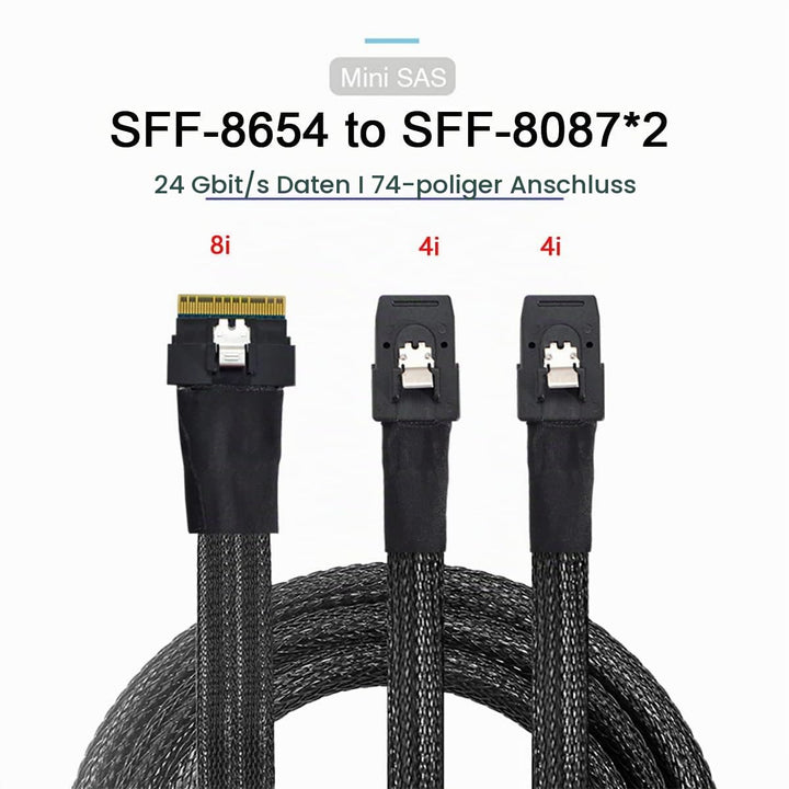 cablecc PCI-E Ultraport Slimline SAS Slim 4.0 SFF-8654 8i 74pin auf Dual SFF-8087 Mini SAS Kabel PCI