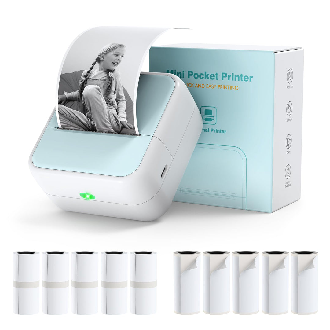 Bisofice S1 Mini Drucker für Smartphone mit 11 Rollen Druckerpapier, Sticker Drucker Aufkleber, Mini