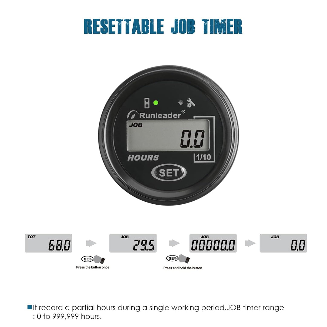 Runleader LCD-Betriebsstundenzähler, AC 85 V bis 250 V und DC 60 V bis 150 V,rücksetzbare TOT-Stunde