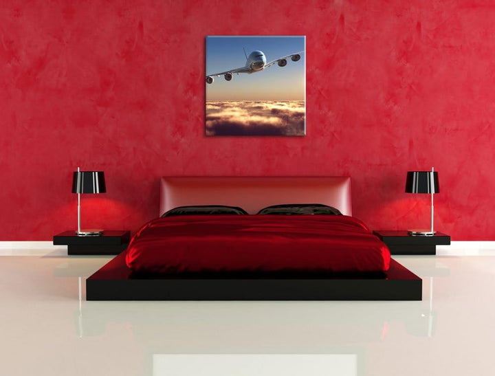 Pixxprint Flugzeug 70x70cm Leinwandbild Wandbild Kunstdruck, 70x70