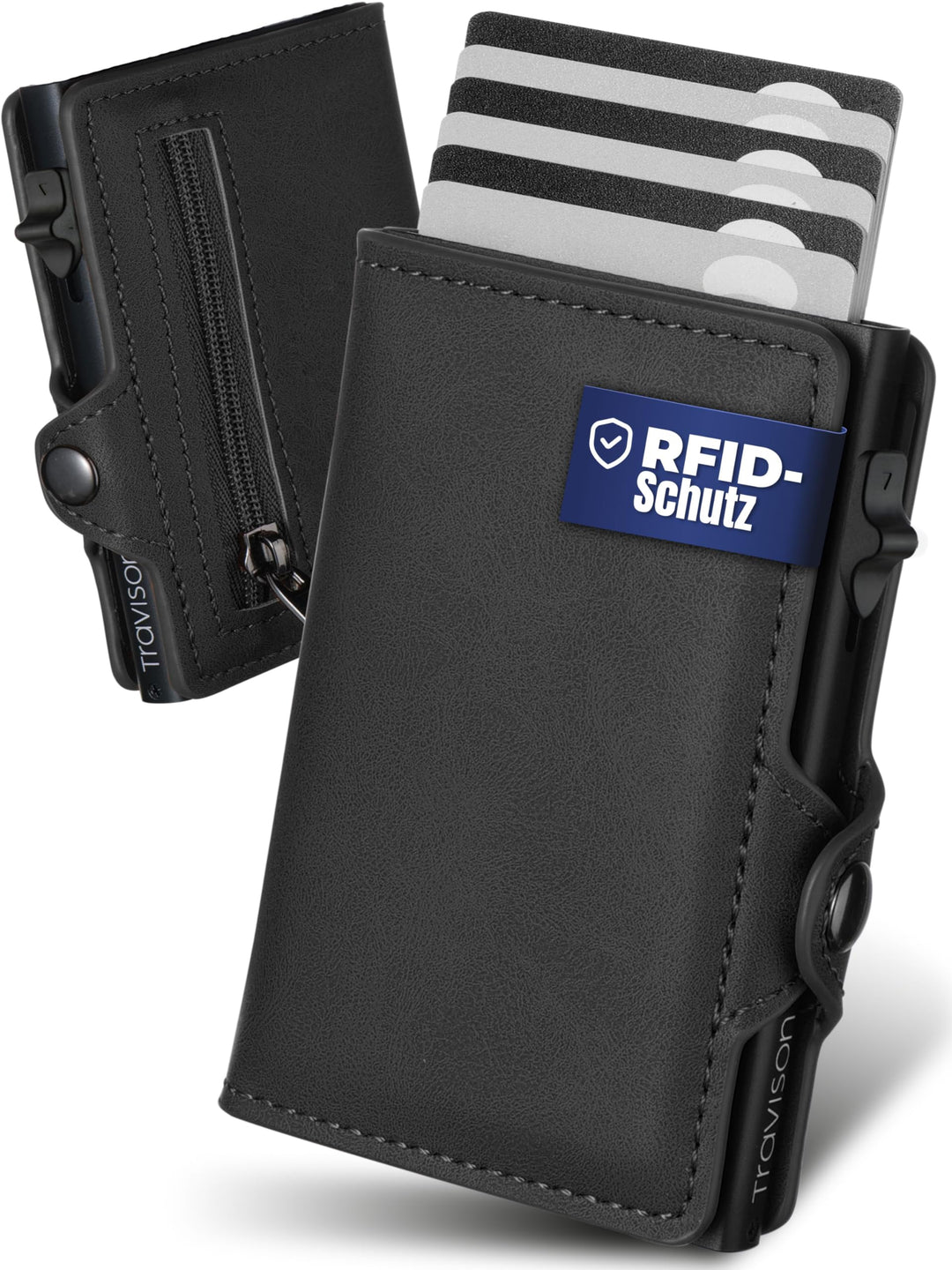 Travison® SMART Wallet mit Münzfach und Geldscheinfach - Kartenetui mit Münzfach und Schnellzugriff