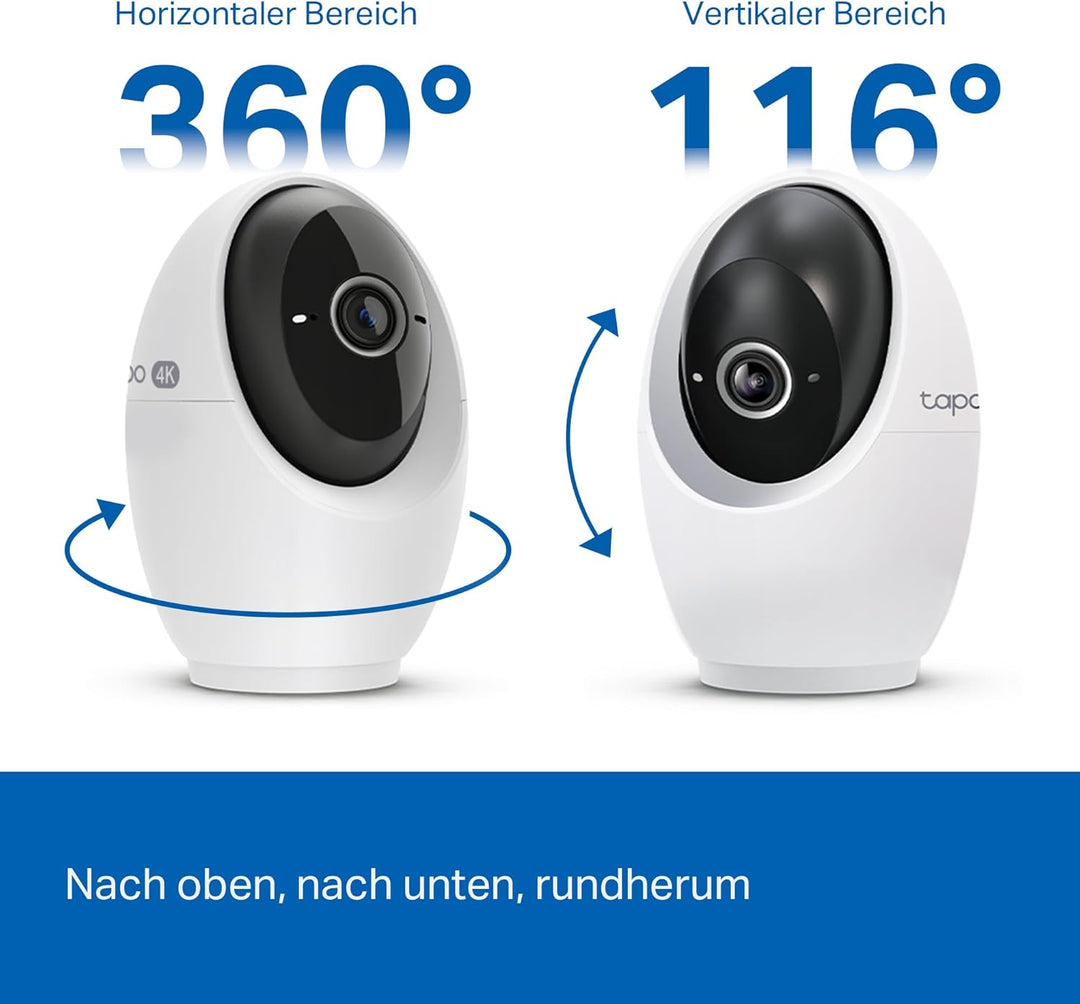 Tapo C260 4K 8MP Überwachungskamera Innen 360°, Lokale KI-Erkennung, Physischer Privatsphärenmodus,