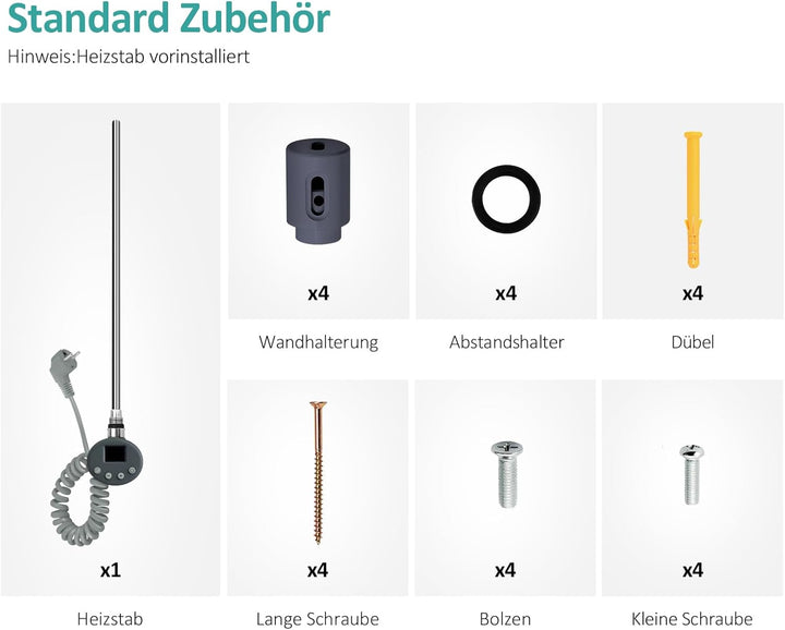 EMKE Handtuchheizkörper Elektrisch 762x600 mm, Flach Badheizkörper Handtuchhalter Elektrisch, Elektr