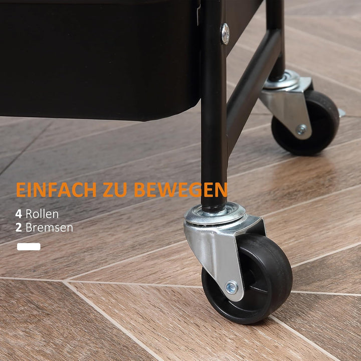 HOMCOM Servierwagen mit 3 Ebenen Küchenwagen mit Rollen Griff Küchenregal mit Korb und Deckel Rollwa