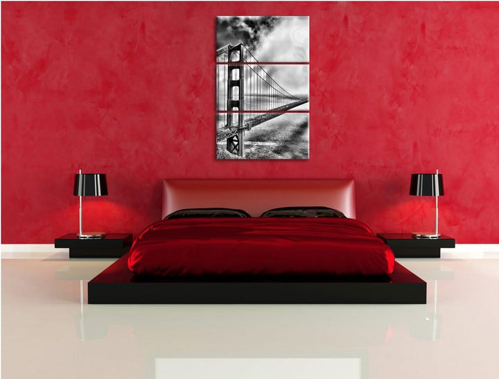 Pixxprint Golden Gate Bridge San Francisco / 3-Teilig/Gesamtmass 120cm Leinwandbild bespannt auf Hol