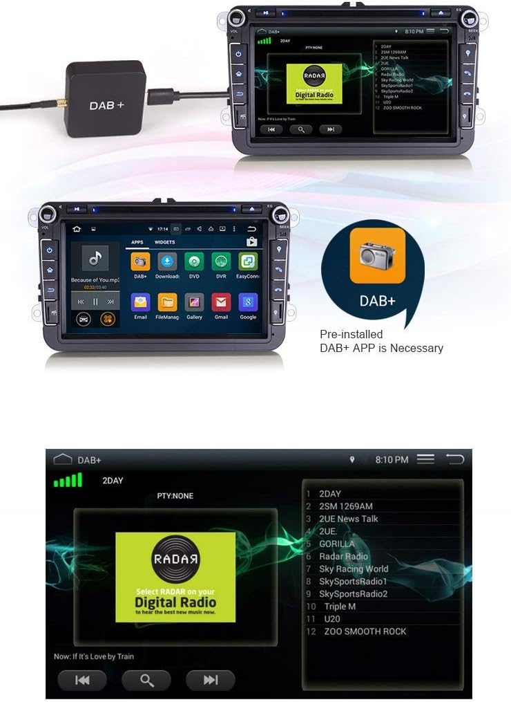erisin DAB+ Box Antenne Digital Radio Adapter Verstärker für Autoradio Android 8.0/9.0/10.0 und höhe