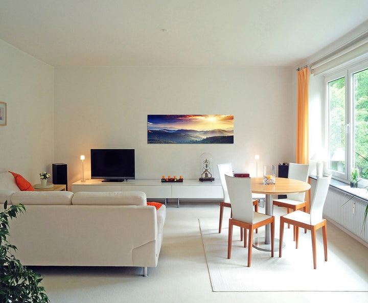 Paul Sinus Art Panoramabild auf Leinwand und Keilrahmen 150x50cm Ukraine Berge Wald Sonnenuntergang