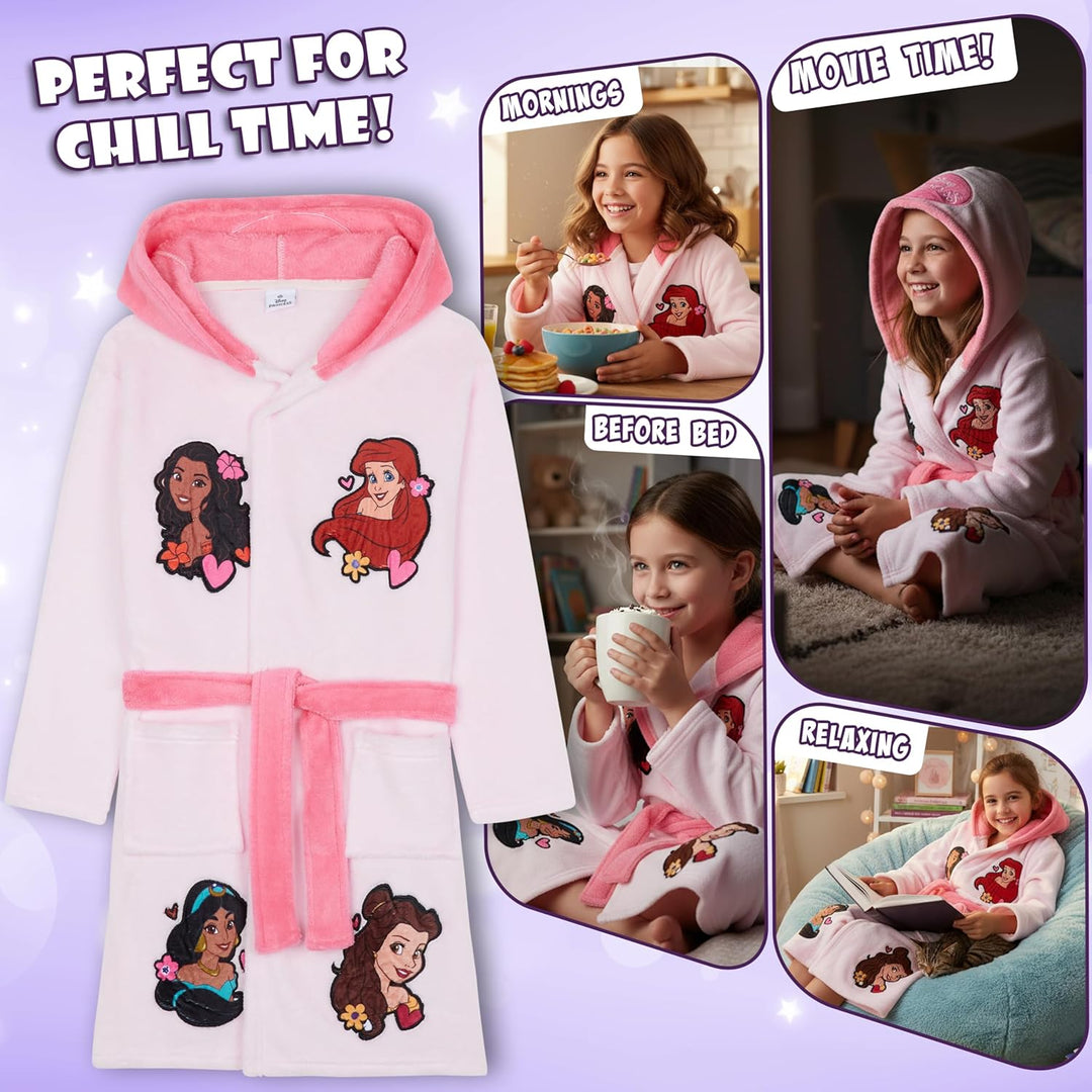 Get Trend Bademantel Mädchen, Flauschig mit Prints von Stitch und Angel, Barbie, Disney Prinzessinne