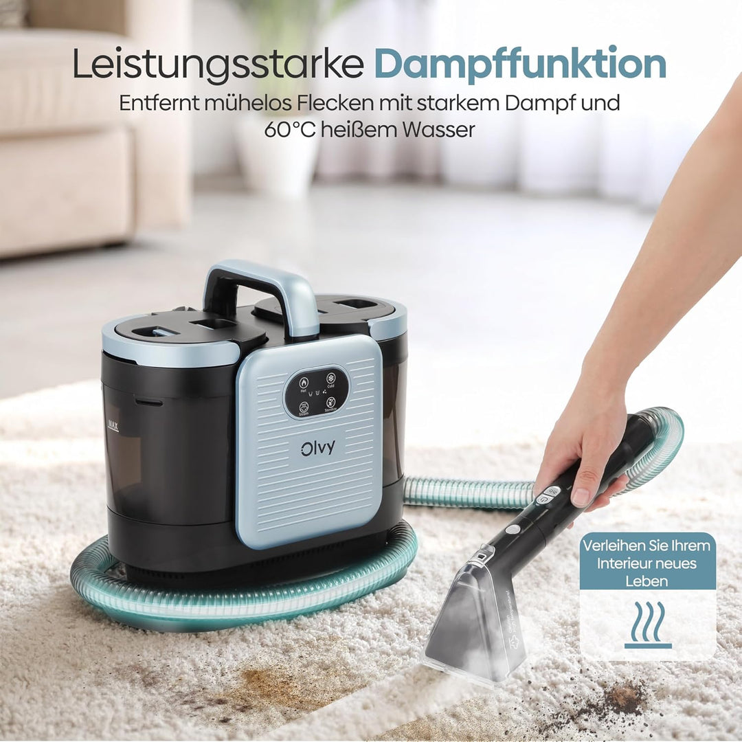 Olvy Teppichreiniger PRO – Nasssauger Polsterreiniger mit Dampf – 100°C Steam Cleaner – Sofa Reinige