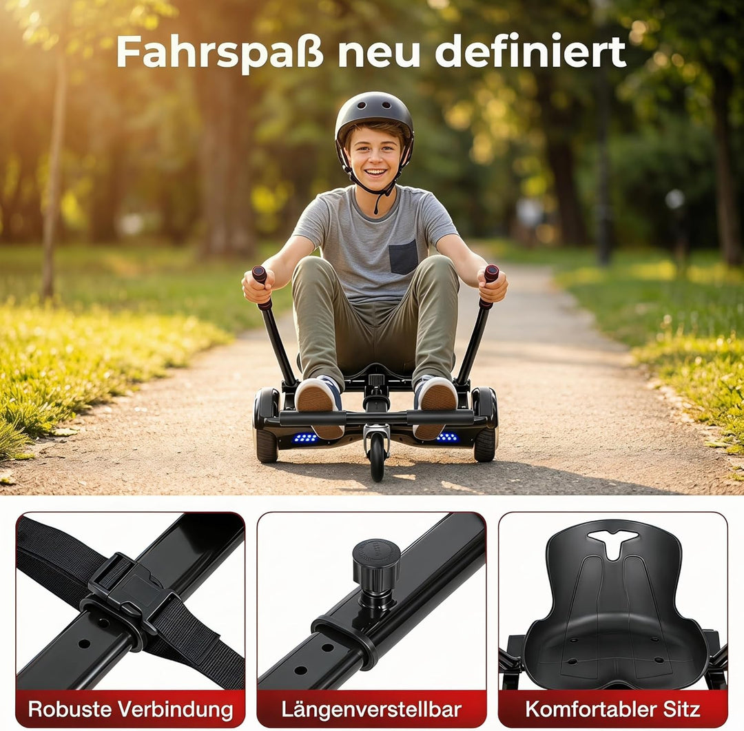 Hoverboard mit Sitz, Verstellbarer Sitzscooter Kompatibel mit 6,5-10 Zoll Hoverboard Sitz, Kartsitz