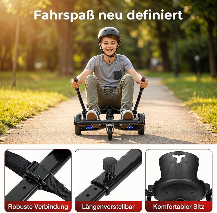 Hoverboard mit Sitz, Verstellbarer Sitzscooter Kompatibel mit 6,5-10 Zoll Hoverboard Sitz, Kartsitz