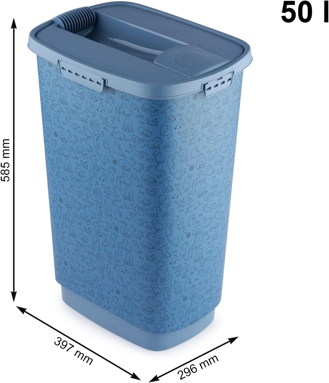 Rotho Cody Tierfutterbehälter Deckel, Kunststoff (PP) BPA-frei, blau, 50l, (39,7 x 29,6 x 58,5 cm) B