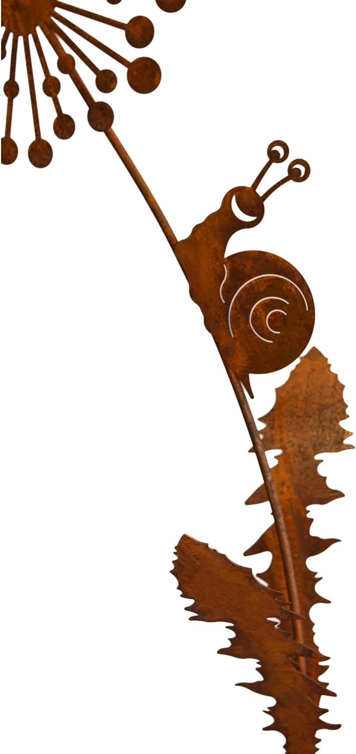 Bornhöft Gartenstecker Pusteblume mit lustiger Schnecke aus Edelrost Metall Rost Gartendeko Edelrost