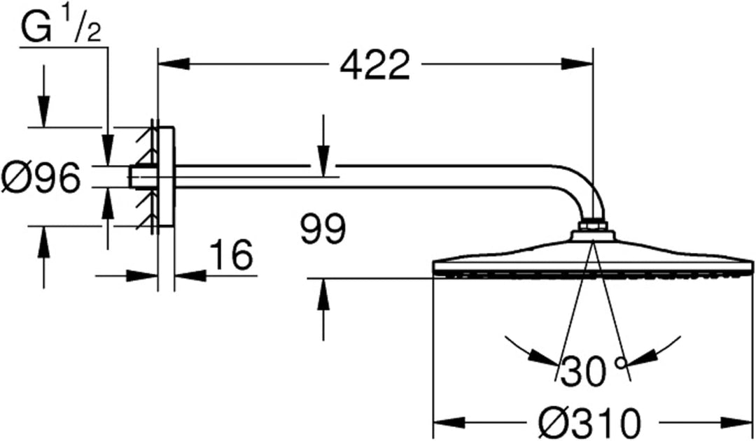 Grohe Rainshower 310 Mono | Kopfbrauseset 422 mm | chrom | 26558000, Rund Kopfbrauseset Wand Rund +