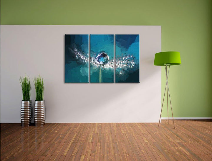 Pixxprint Wassertropfen auf Einer Pusteblume als Leinwandbild/Grösse: 3 Teilig (120x80) cm/Wandbild/