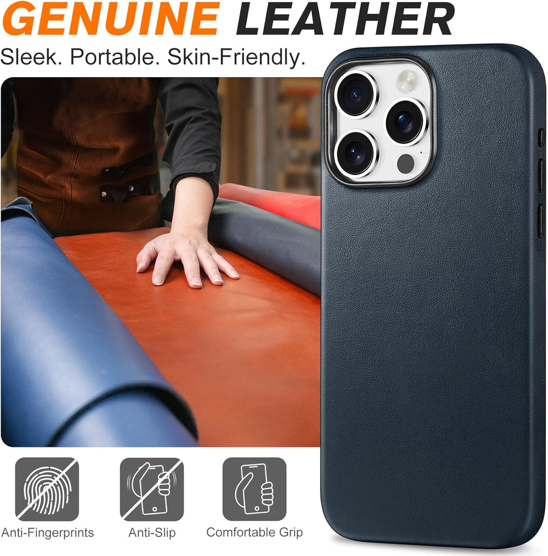 SHIELDON Hülle für iPhone 15 Pro Max Handyhülle Echt Leder Hüllen [Kabellos Laden] [Elegant Aussehen