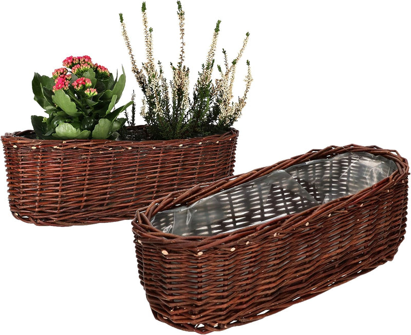 KOTARBAU® 2er Set Übertopf aus Weide Flechtwaren Blumentopf Oval für Blumen Pflanzen Naturkorb 40 cm