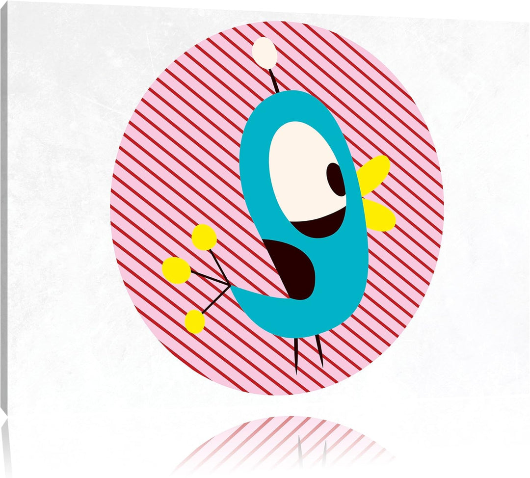 Pixxprint Lustiger Vogel mit gestreiftem Hintergrund weiss, Format: 100x70 auf Leinwand, XXL riesige