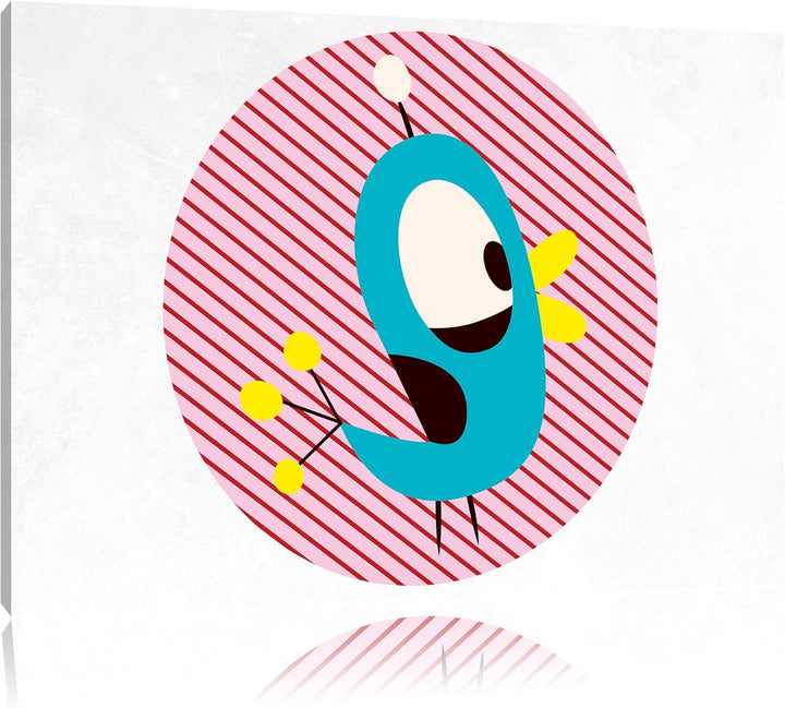 Pixxprint Lustiger Vogel mit gestreiftem Hintergrund weiss, Format: 100x70 auf Leinwand, XXL riesige
