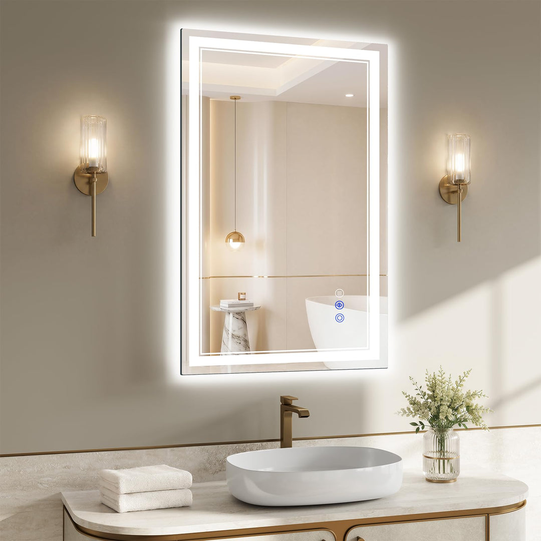XRAMFY Badspiegel mit Beleuchtung LED 80×50CM, 3 Farbtemperaturen &amp; stufenloses Dimmen, Anti-Beschla