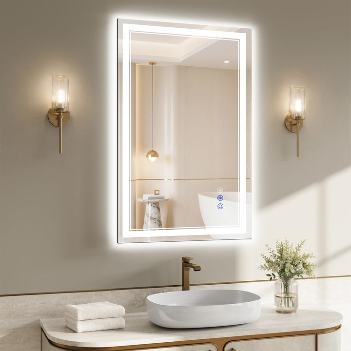 XRAMFY Badspiegel mit Beleuchtung LED 80×50CM, 3 Farbtemperaturen &amp; stufenloses Dimmen, Anti-Beschla