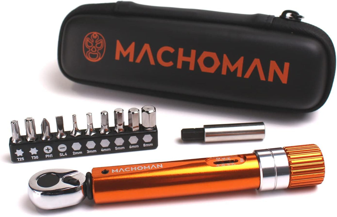 MACHOMAN 1/4" Dr. Taschen-Drehmomentschlüssel 2-14 Nm, Fahrradzubehör mit 10-Bit-Satz und magnetisch