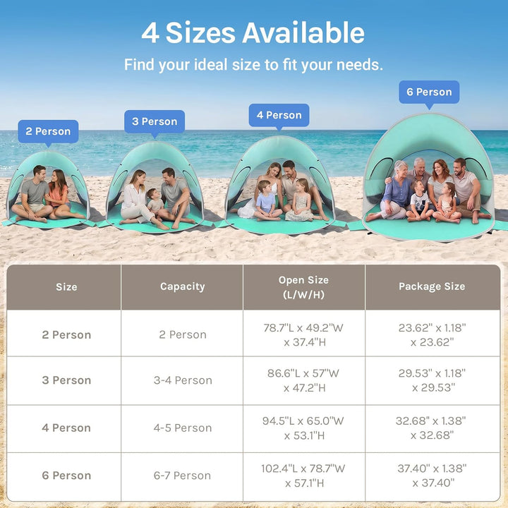 Wolfwise Pop Up Strandmuschel für 2 Personen, Sofort Aufbau, UV-Schutz 50+, Wasserabweisend, Belüfte