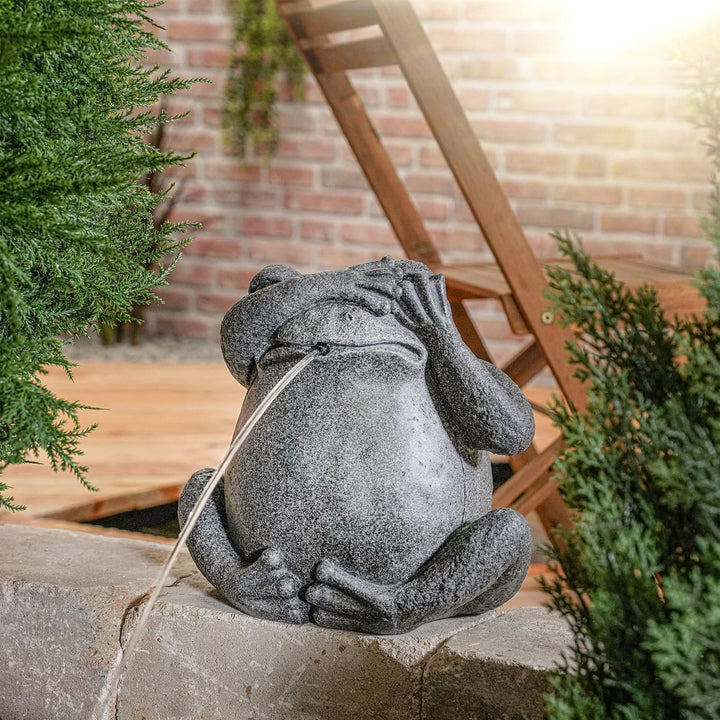 esotec Solar Set Wasserspeier Frosch sitzend, Solarpumpe, Teichfigur Gartenfigur Gartenstatue, Tauch