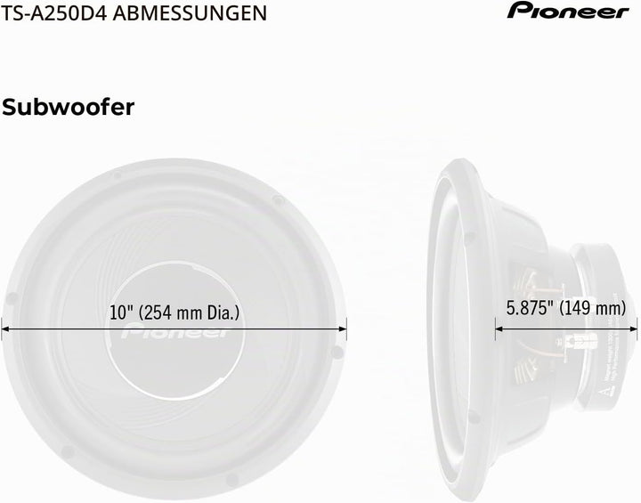 Pioneer TS-A250D4 Subwoofer mit Doppelschwingspule für den Gehäuseeinbau (1.300 W), 25 cm/10", IMPP