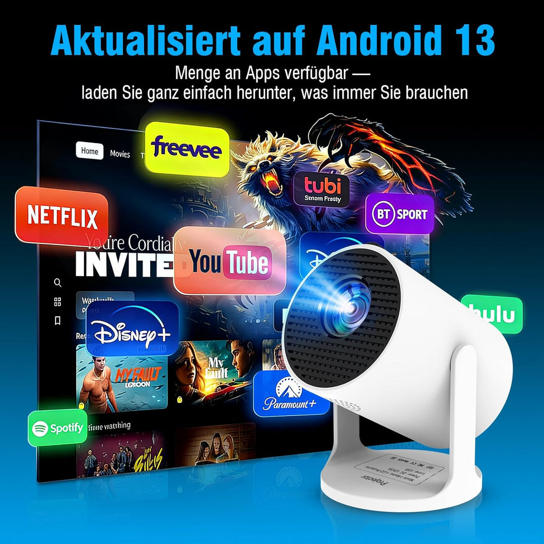 Tragbarer Mini Beamer 4K mit WiFi 6 und Bluetooth, Kleiner Projektor für unterwegs, 360° drehbarer F