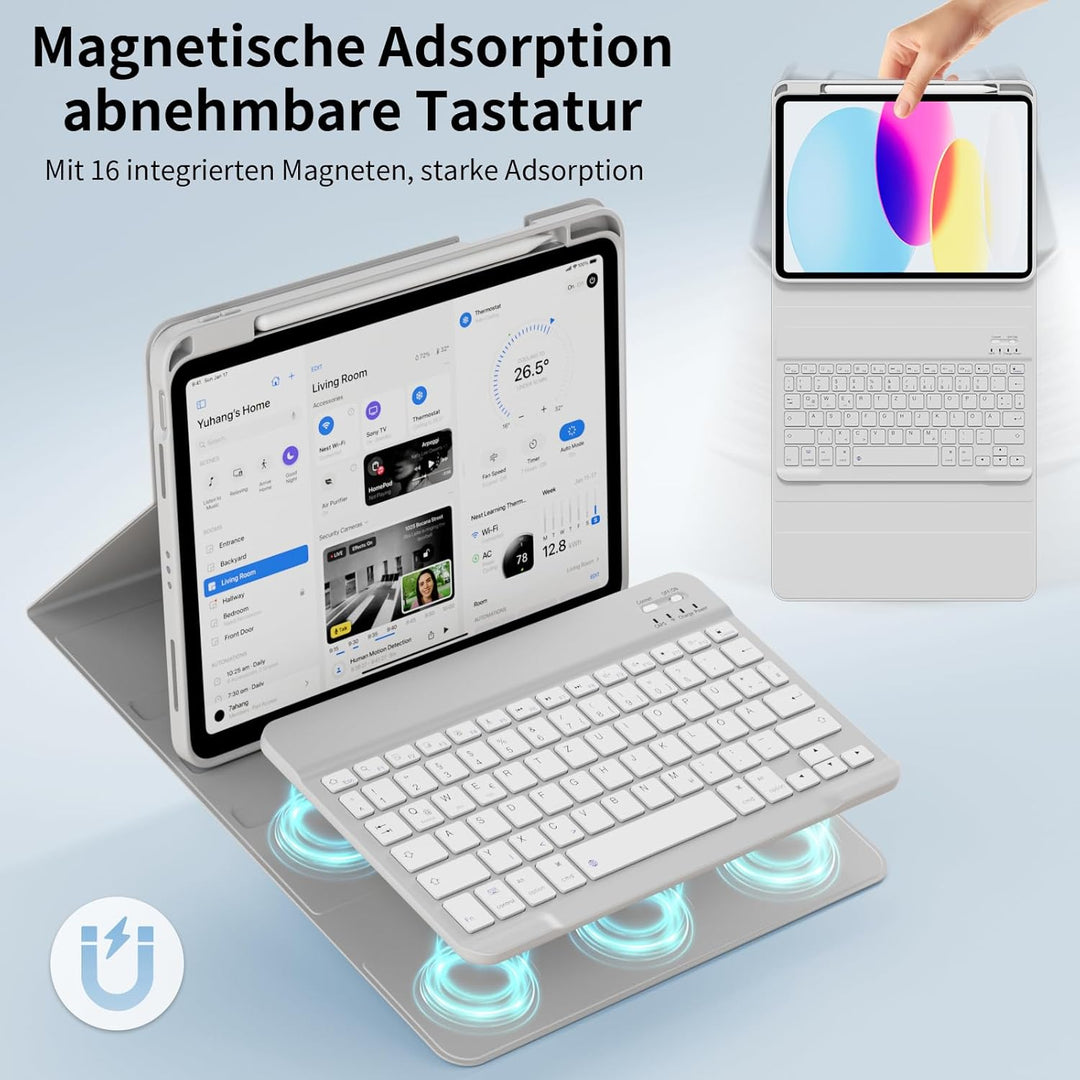 für iPad 11/10. Generation Hülle mit Tastatur, Magnetische Kabellose Abnehmbare Tastatur, Dünn und l