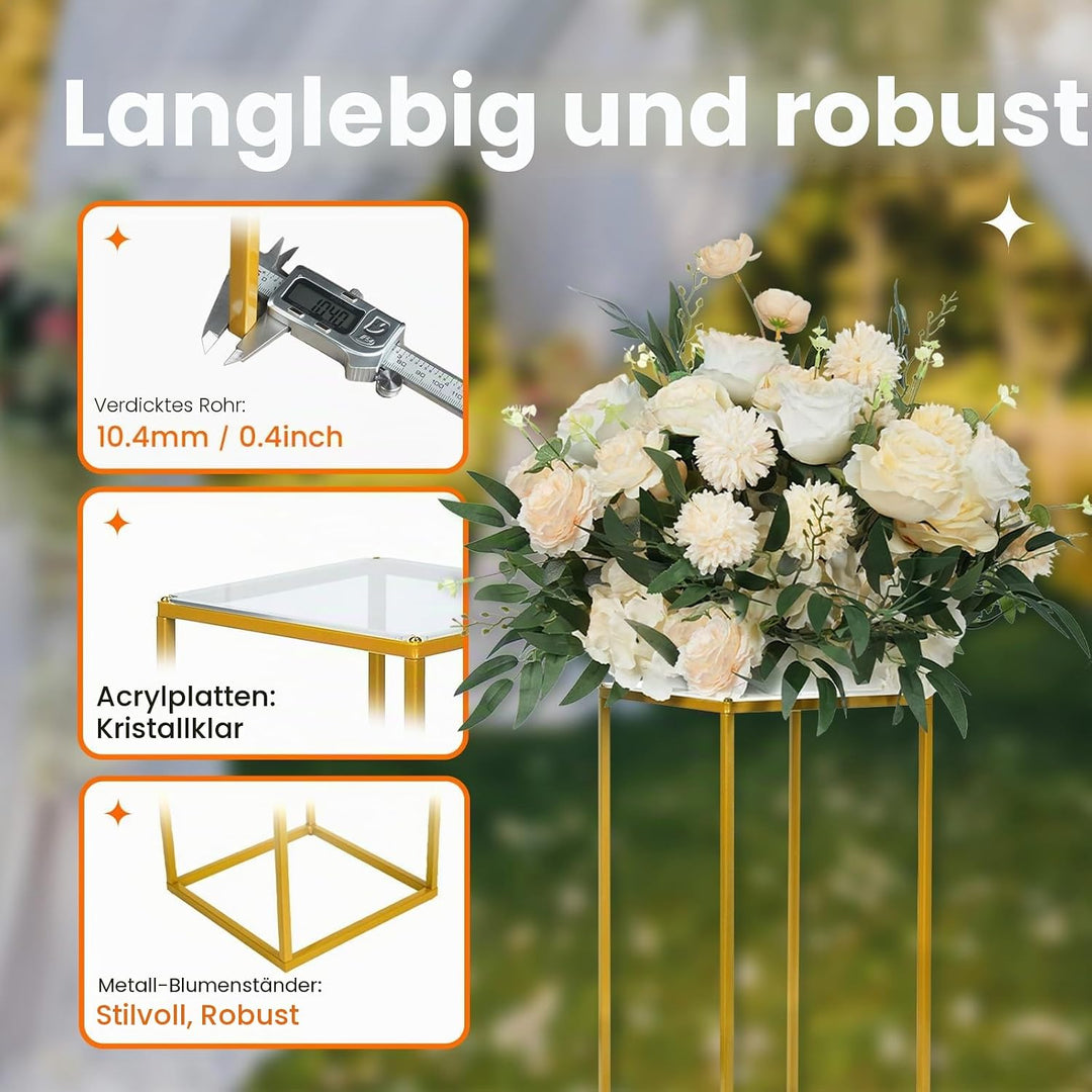 YALLOVE 2 Pcs 40cm Metall Blumenständer, Gold Mittelstücke Vasen Stand mit klaren Acrylplatten, geom