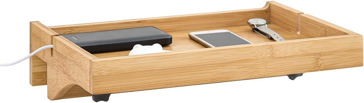 SoBuy Bettablage mit Kabelführung Nachttisch Regal für Mobiltelefon, Fernbedienung aus Bambus klemmb