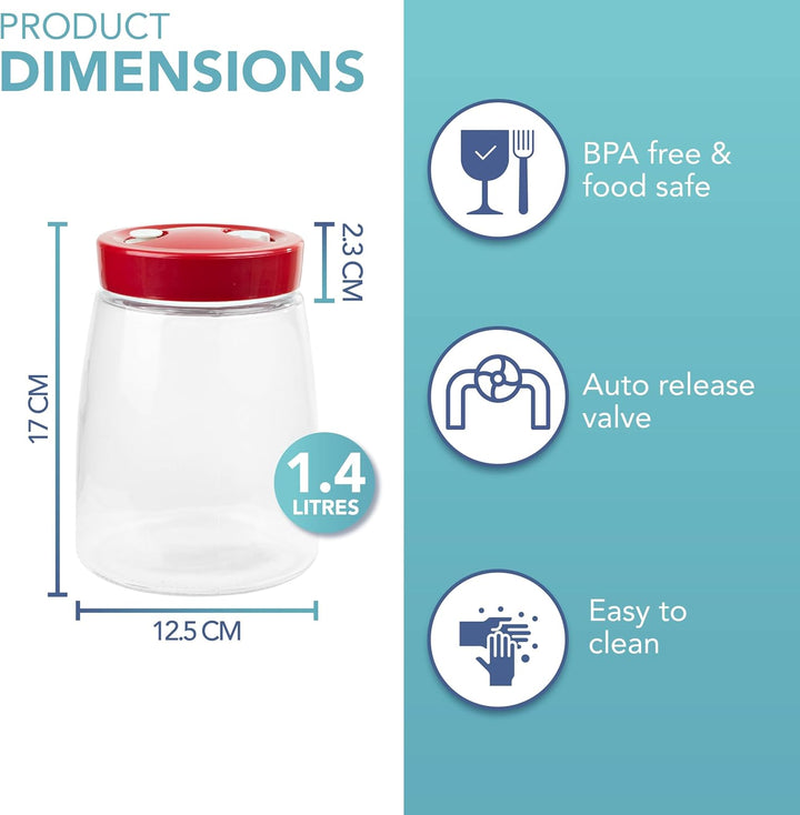 HEFTMAN Gärglas mit Entlüftungsventil mit 1-Wege-Entlüftung – 1,4 l Gärglas für Kefir, Kimchi, Sauer