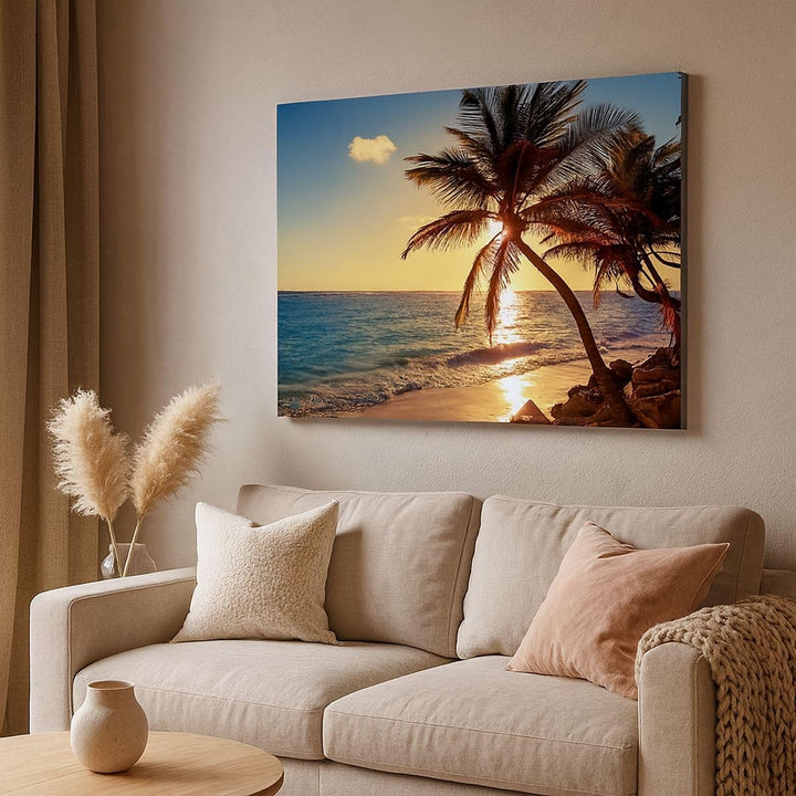 Bilder auf Leinwand 100x70cm Leinwandbild Wolke exotischer Palm- Landschaft Gross Wanddeko Bild Schl