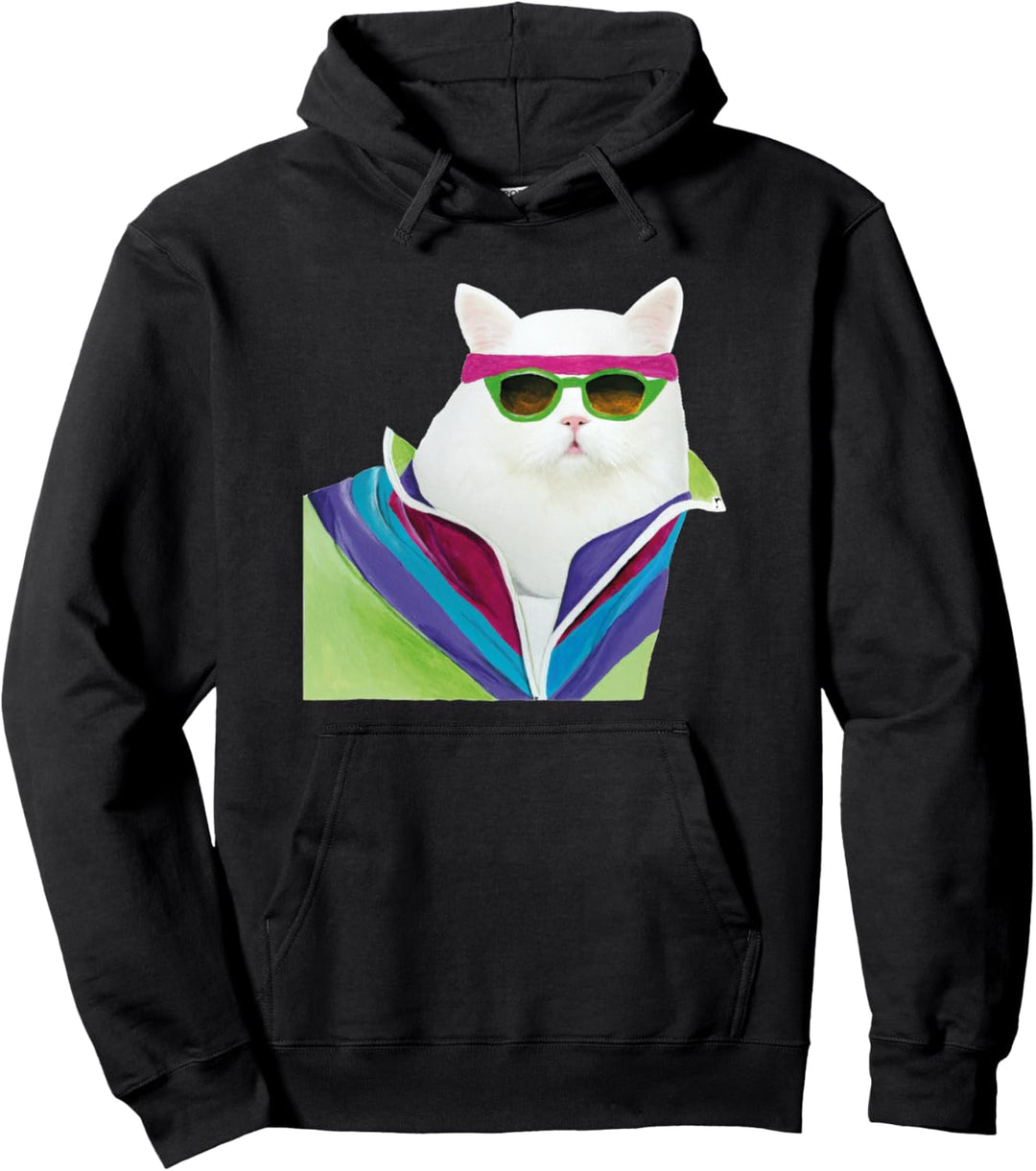 80er Jahre Style, coole Katze, sportlicher Look, Fun Style Pullover Hoodie