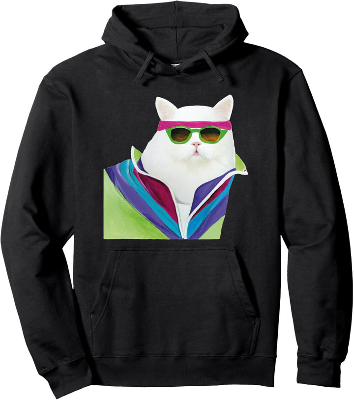 80er Jahre Style, coole Katze, sportlicher Look, Fun Style Pullover Hoodie