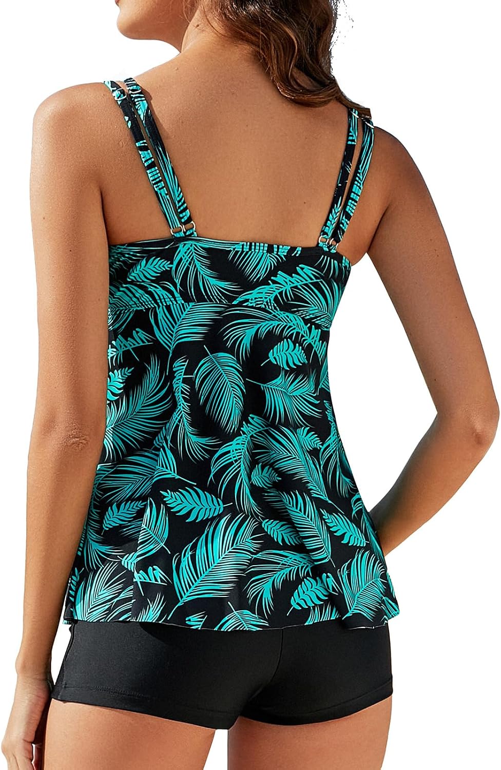 Genfien Damen Zweiteilig Badeanzug Push up Bademoden Bauchweg Tankini Set High Waist Beachwear Hotpa