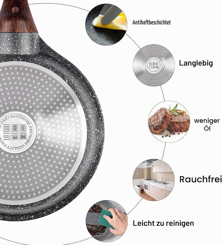 RIOVARM 28cm Induktion Bratpfanne, Antihaft Pfanne, Granit Beschichtung Omelettpfanne, Eierpfannen o