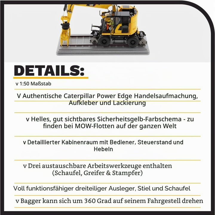 Diecast Masters 85661 - Caterpillar Zweiwegenbagger für Eisenbahn Cat M323F Rail, Massstab 1:50, ca.
