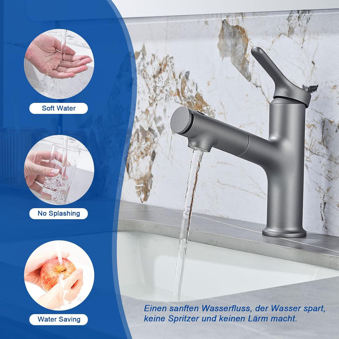 Waschtischarmatur mit Ausziehbar Brause LakeBayMZC Wasserhahn Bad,Einhebelmischer Badarmatur Waschbe