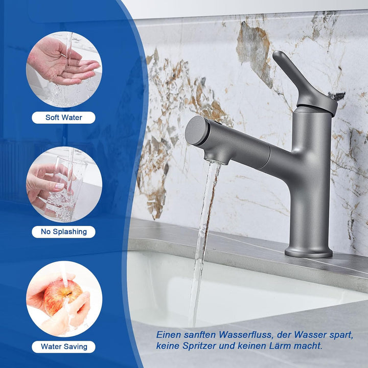 Waschtischarmatur mit Ausziehbar Brause LakeBayMZC Wasserhahn Bad,Einhebelmischer Badarmatur Waschbe