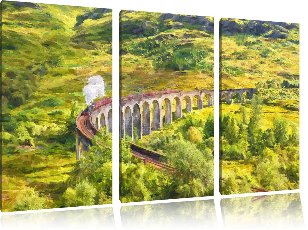 Pixxprint Eisenbahnviadukt in Schottland als Leinwandbild/Grösse: 3 Teilig (120x80 cm) cm/Wandbild/K