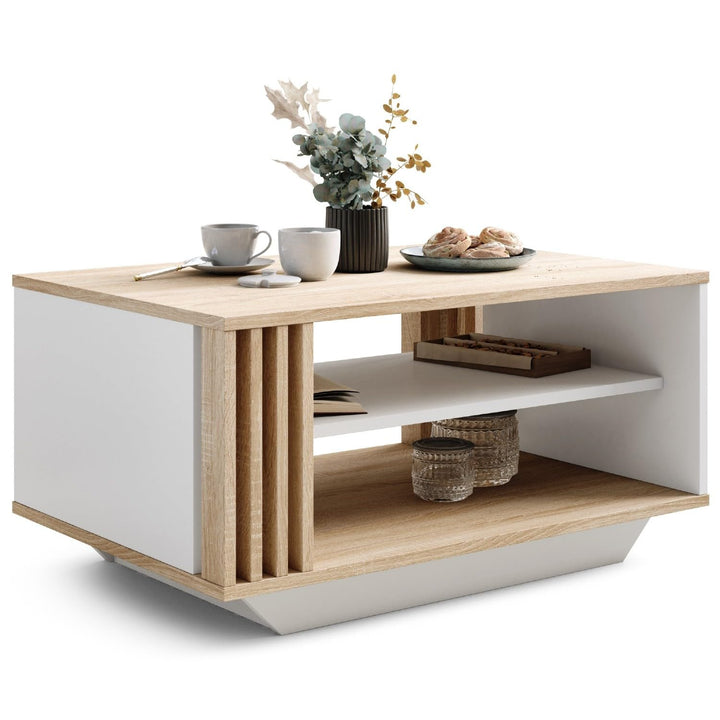 Viosimc Couchtisch, Wohnzimmertisch mit modernen Lamellen, moderner und stilvoller rechteckiger Kaff