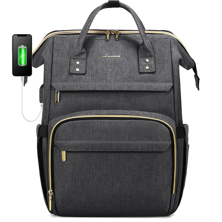 LOVEVOOK Rucksack Damen Schulrucksack, 15,6 Zoll Wasserdicht Laptoprucksack mit USB Ladeanschluss, R