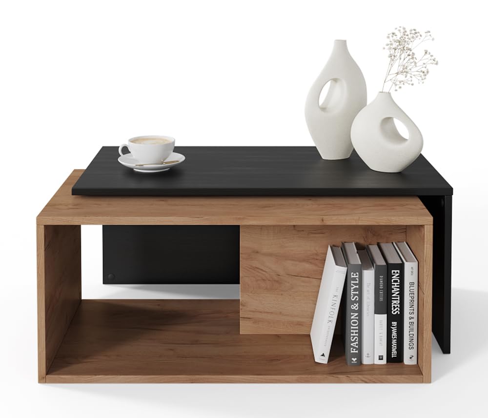 PLATAN ROOM Couchtisch Kaffeetisch 2er Set 90x48x40 cm, moderner Wohnzimmertisch, Sofatisch mit Stau