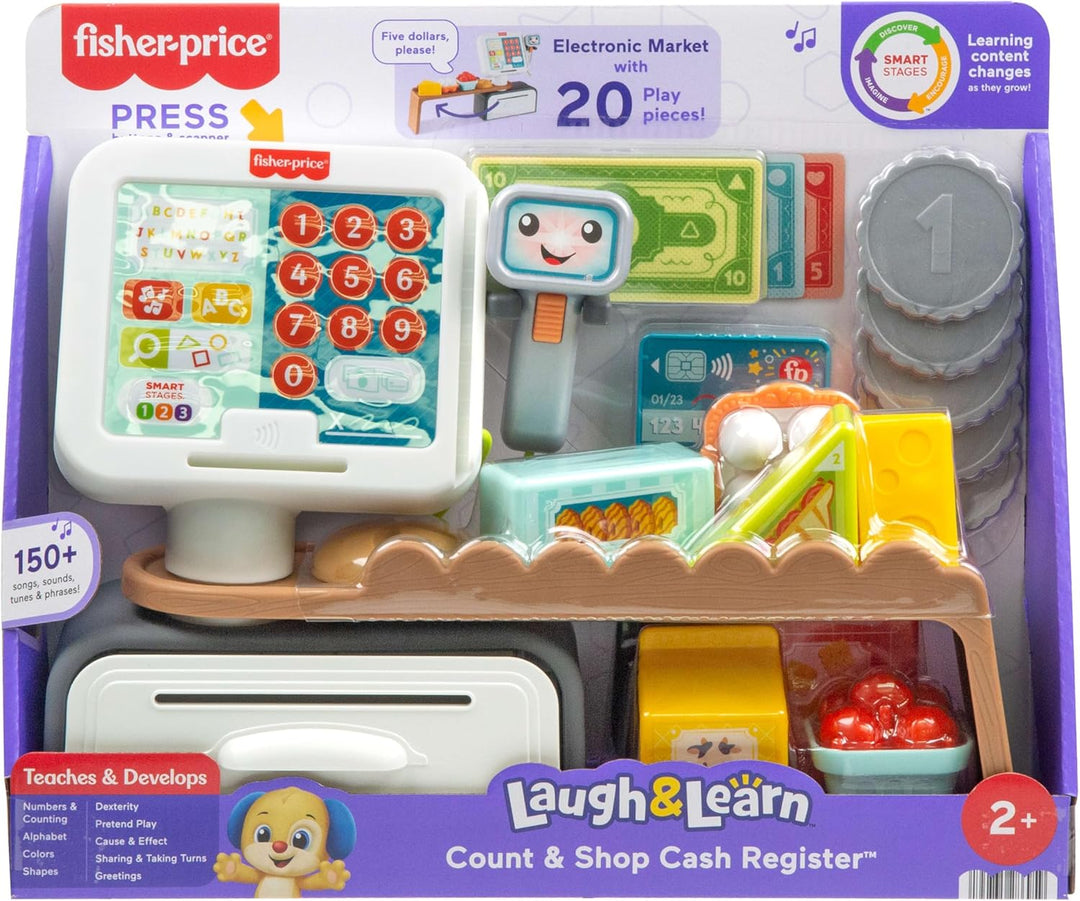 Fisher-Price Lernspielzeug für Kleinkinder Lernspass Meine erste Spielkasse, Kaufladen mit 20 Teilen